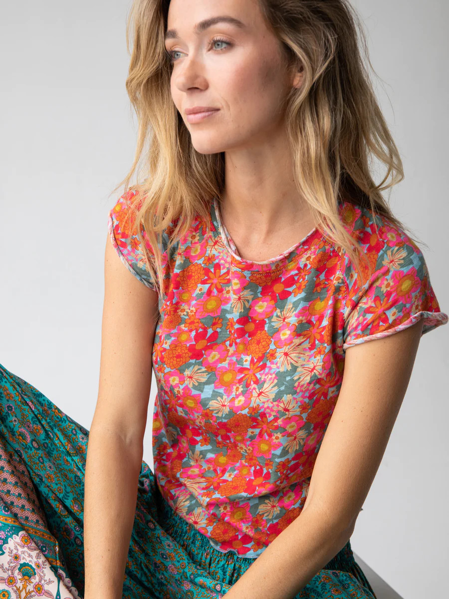 Lily Knit Tee Shirt - Pink Red Floral | Natural Life