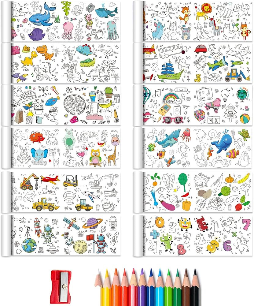 12 Pcs Coloring Paper Roll, Sticky Drawing Paper Roll for Water Color Pen Pencil Crayon 11,8 * 35... | Amazon (US)