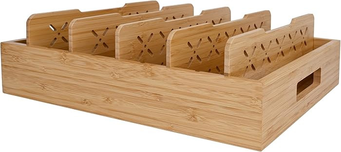Natural Bamboo Storage Tray with 5 Custom Dividers, Deep Drawer Organizer for Kitchen, Small Cabi... | Amazon (US)