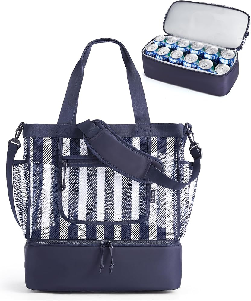 BAGSMART Beach Bag for Women, Mesh Tote Bags with Zipper, Sandproof Vacation Essentials with Cool... | Amazon (US)