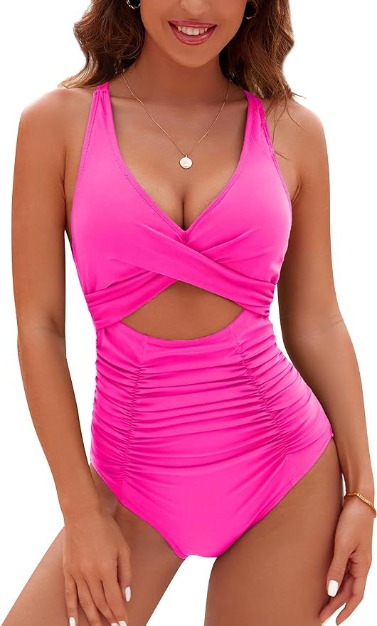 Blooming Jelly Womens One Piece Swimsuits Push Up Tummy Control Bathing Suits V Neck Cutout Modes... | Amazon (US)