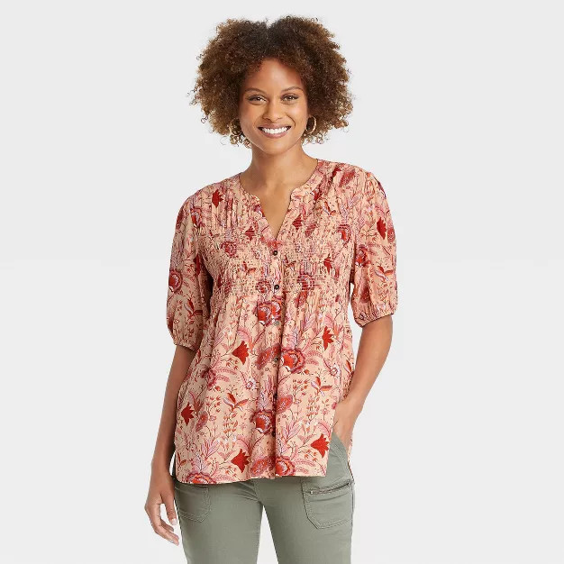 Women's Short Sleeve Smocked Button-Front Top - Knox Rose™ | Target