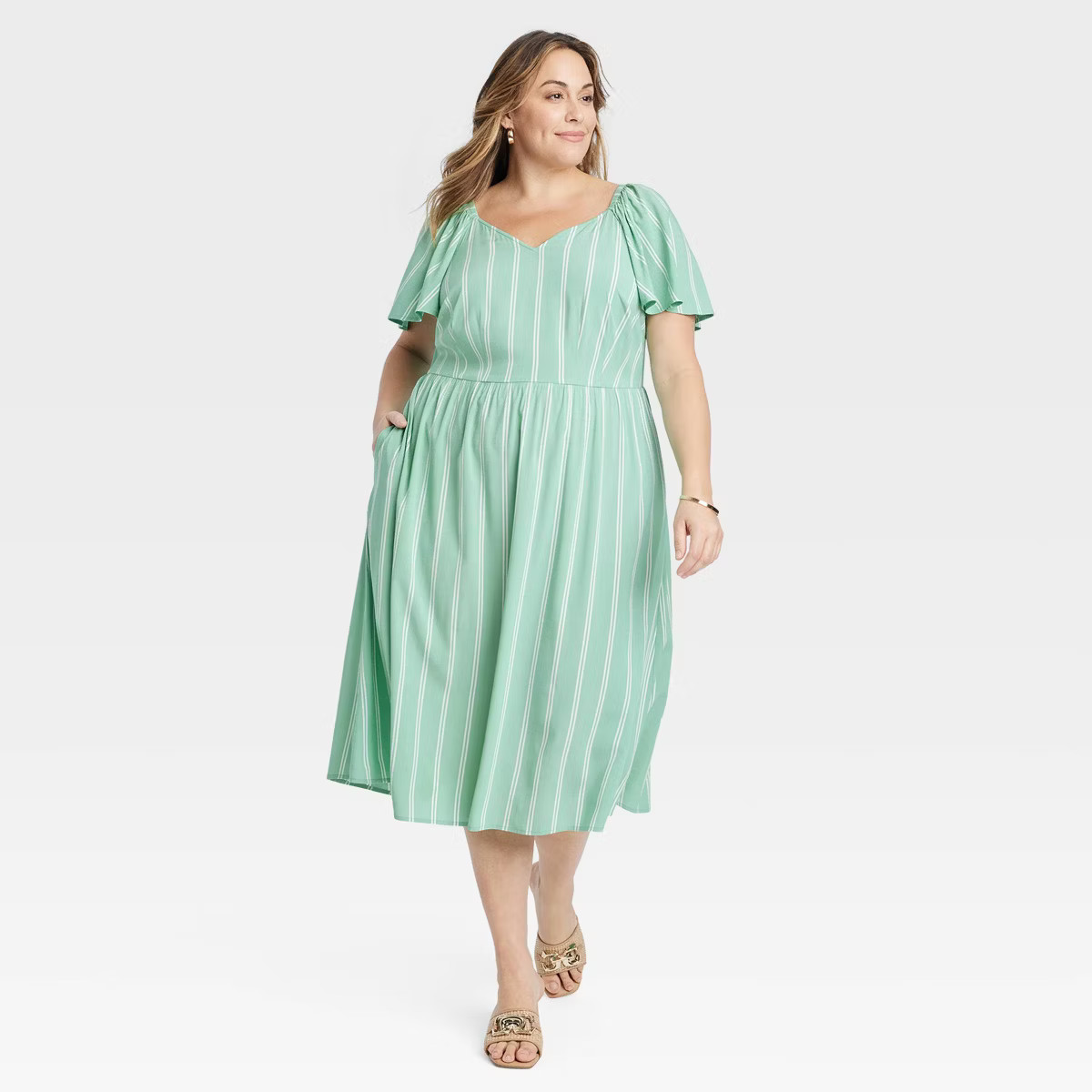 Women's Flutter Short Sleeve Midi A-Line Dress - Ava & Viv™ | Target