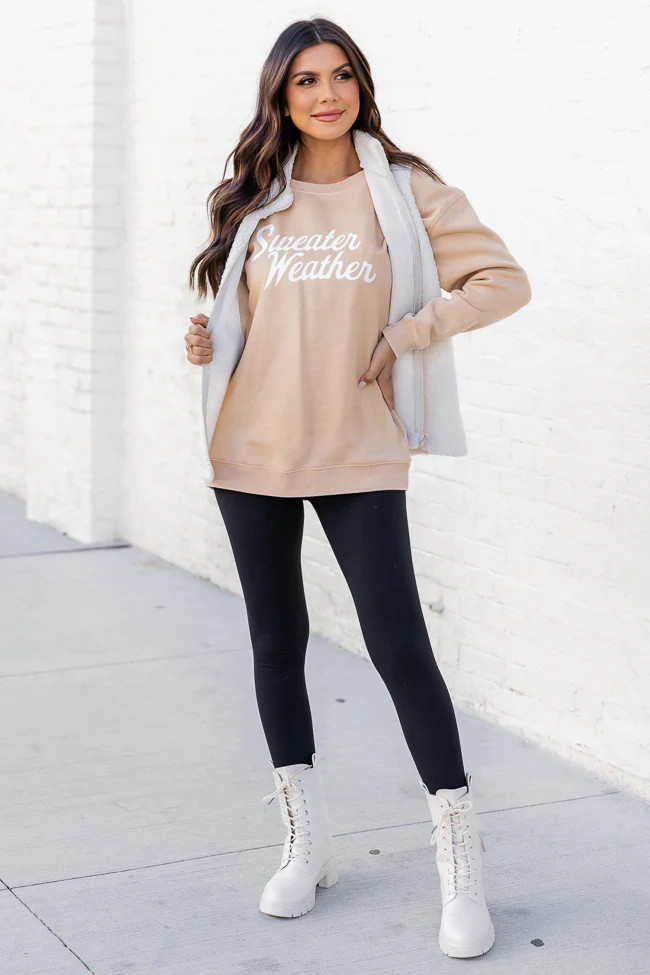 Sweater Weather Script Light Tan Graphic Sweatshirt | Pink Lily