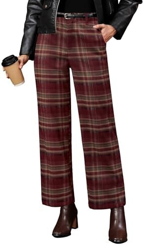 GRAPENT Plaid Pants for Women Wide Leg High Waisted Tartan Work Business Casual Elastic Waist Tro... | Amazon (US)
