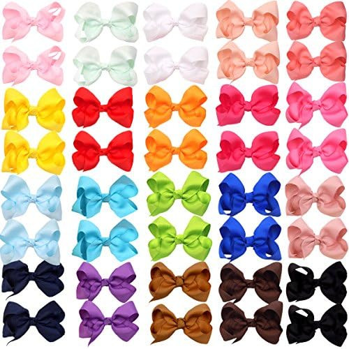 40Pieces Boutique Grosgrain Ribbon Pinwheel 3" Hair Bows Alligator Clips For Babies Toddlers Teens G | Amazon (US)