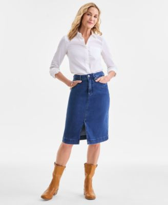 Women's Denim Slit Midi Skirt, Macy's Exclusive | Macy's