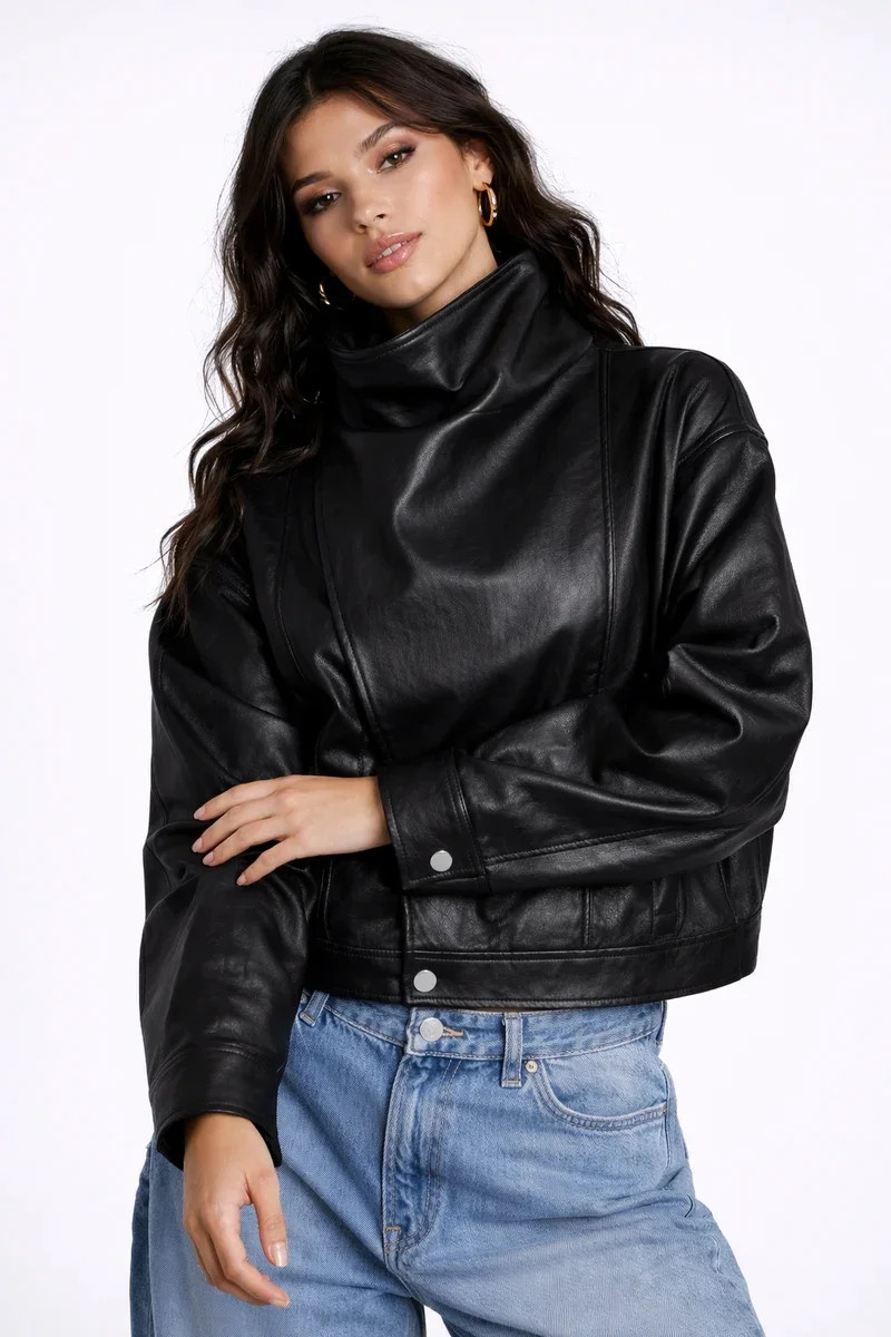 Forever 21 WGA Shawl Collar Butter Pu Zip Front Pu Jacket, Color-Black, Size-S | Walmart (US)