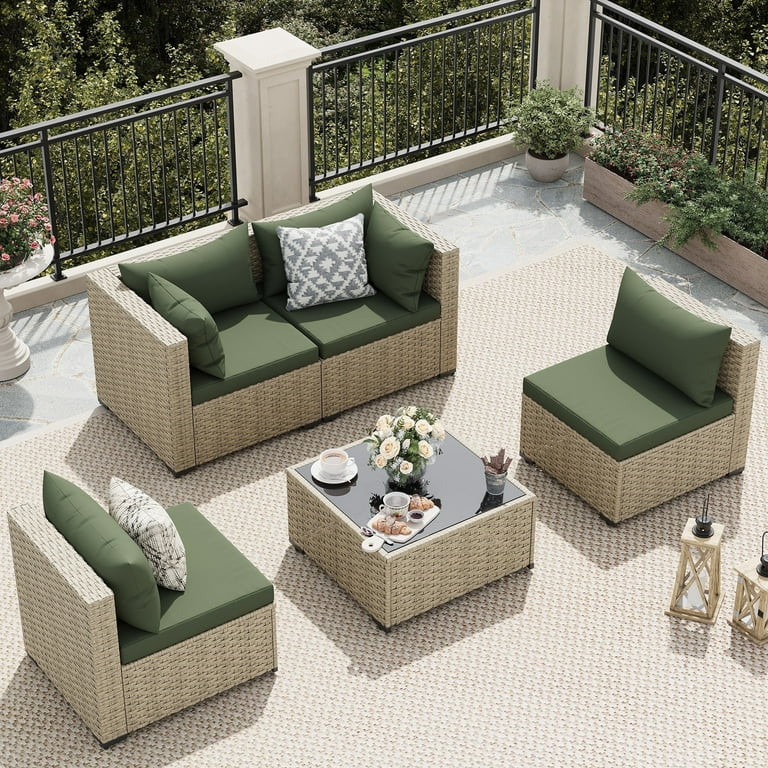 UDPATIO 5 Pieces Outdoor Patio Furniture Set, Outdoor Wicker Patio Conversation Set with Cushions... | Walmart (US)