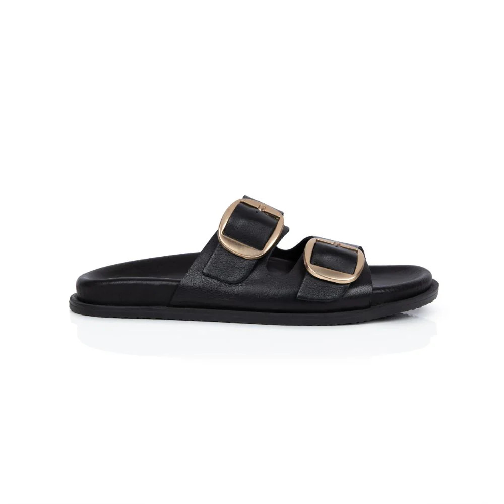 Talia: Black Two Bar Sandals | Air & Grace