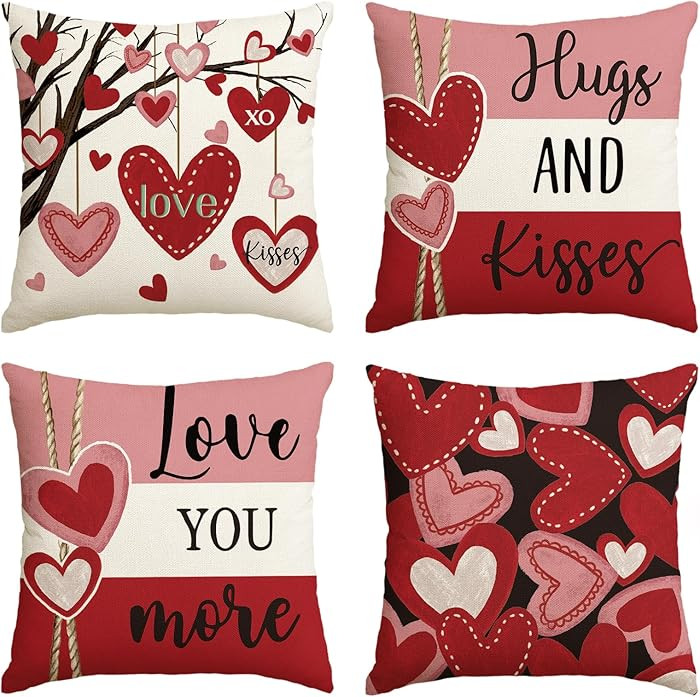 AVOIN colorlife Valentine's Day Hugs and Kisses Love You More Throw Pillow Covers, 18 x 18 Inch V... | Amazon (US)