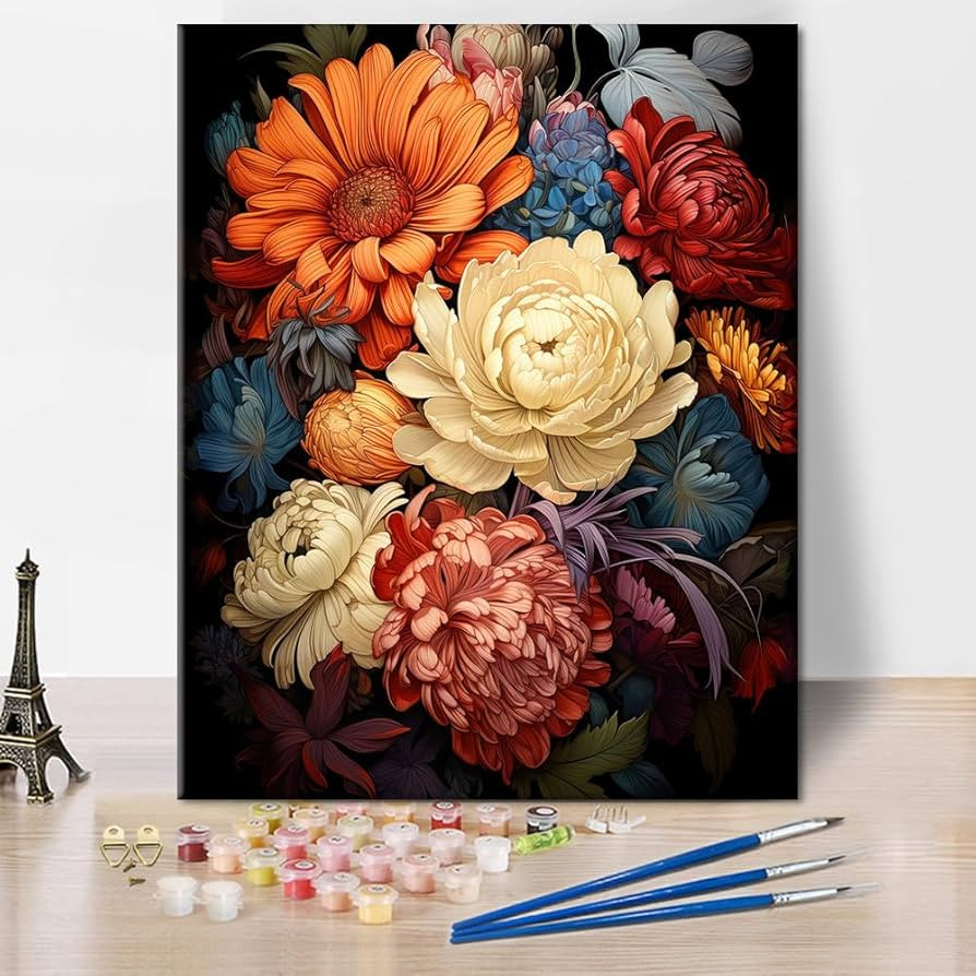 Paint by Numbers Kit for Adults & Beginners Peony Chrysanthemum Hydrangea Flowers Wallpaper DIY A... | Amazon (US)