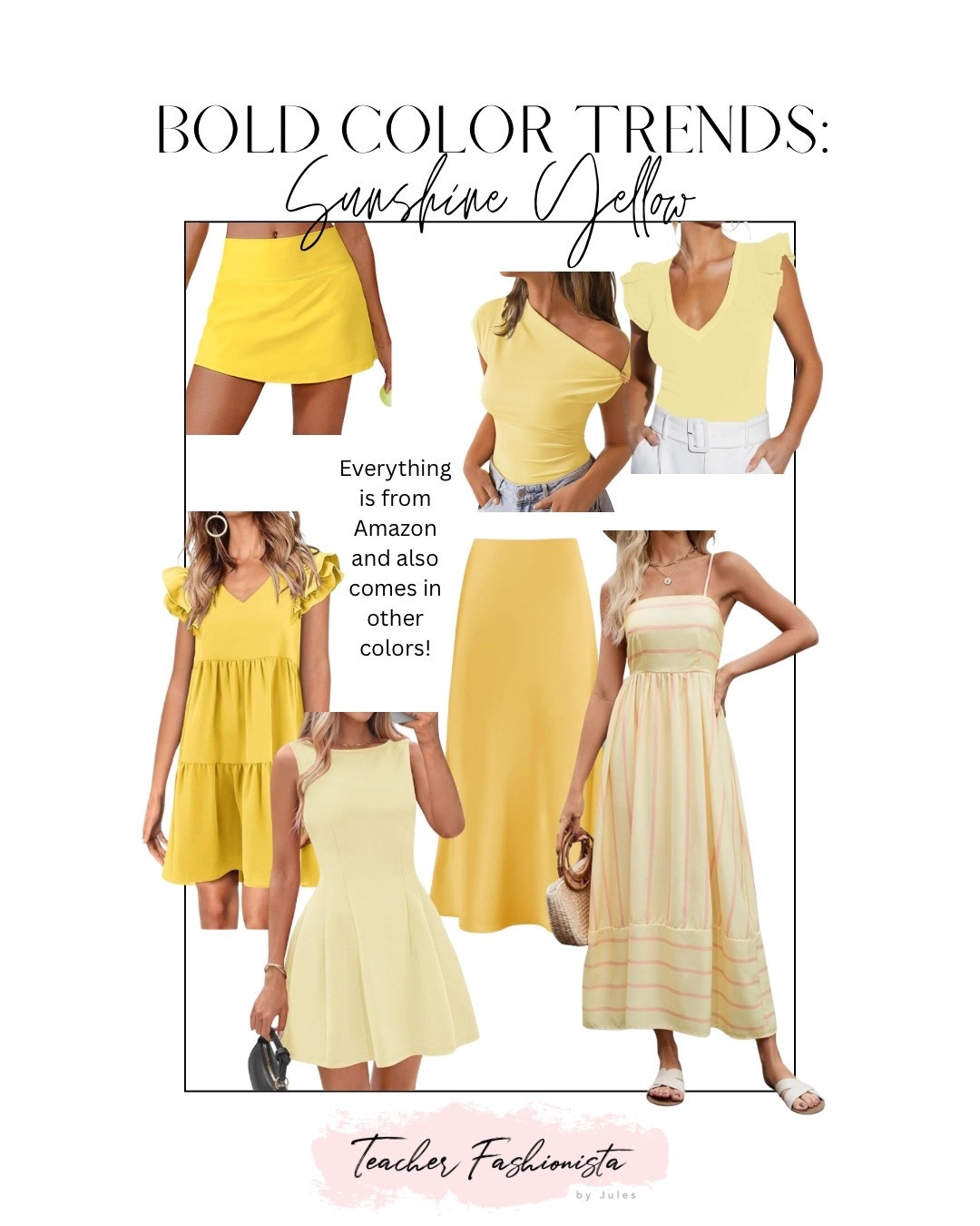 Bold color trend: Sunshine yellow ☀️ 

I love these happy yellow dresses, tops, and skirts for our coming warm weather!! Everything is affordable and easy to order from Amazon!