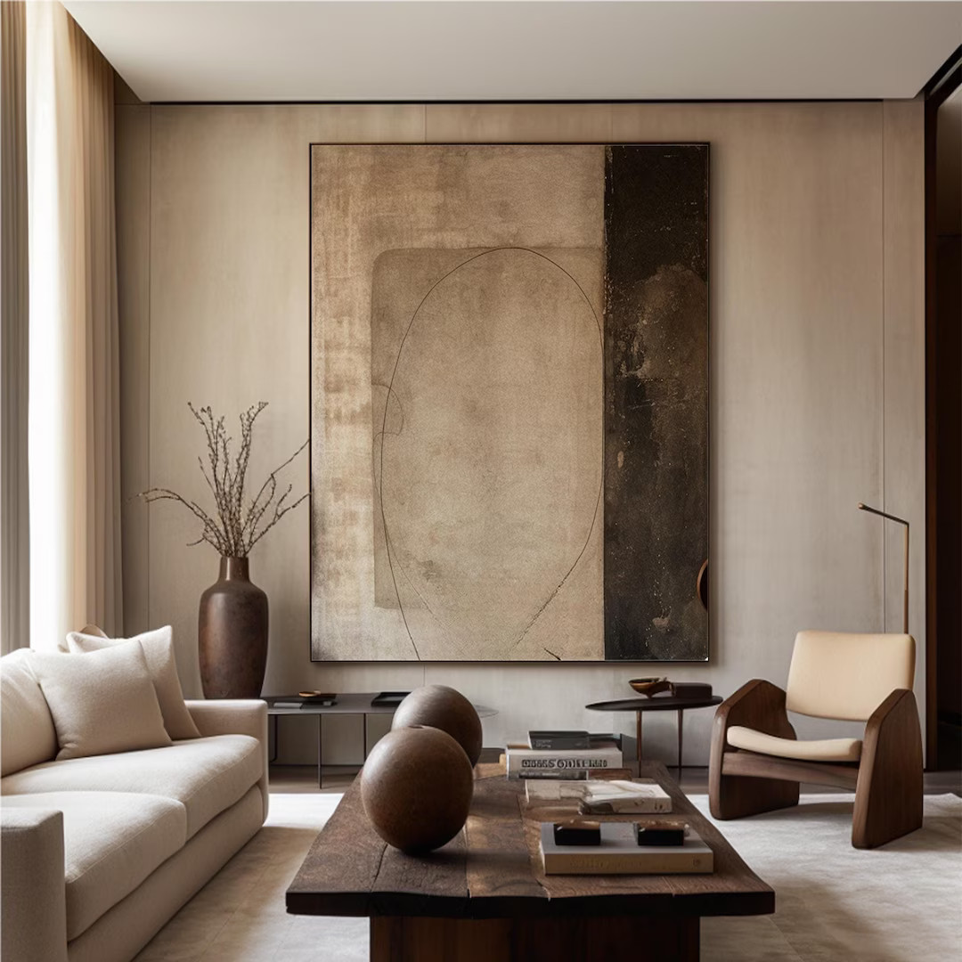 Wabi Sabi Beige Brown Abstract Canvas Art, Textured Wall Decor - Etsy | Etsy (US)