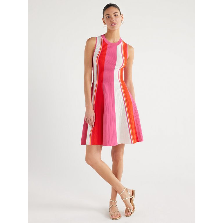 Scoop Women's Sleeveless High Neck Stripe Mini Sweater Dress, Sizes XS-XXL | Walmart (US)