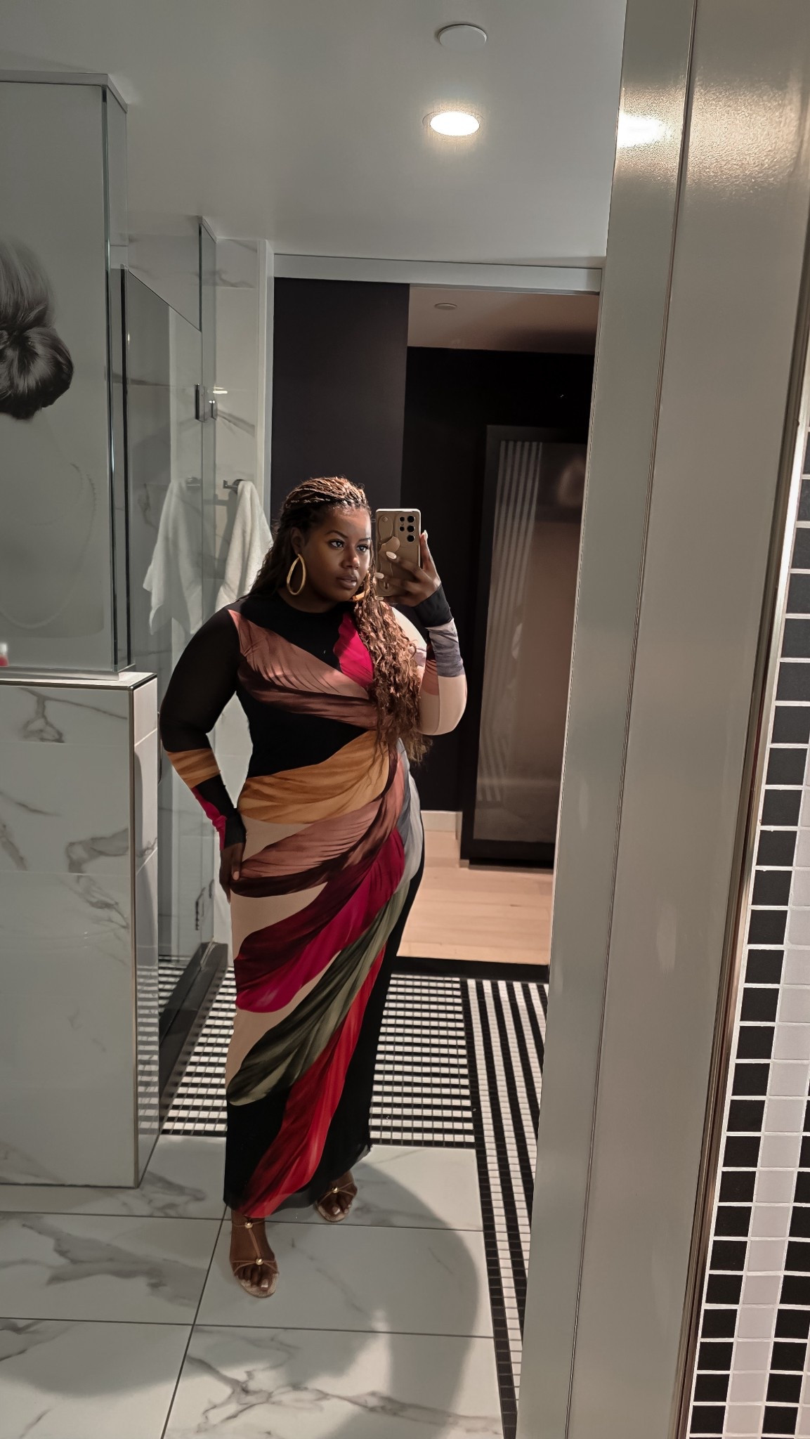 Evening look in the Didi Feather Dress by AFRM 🖤✨
I’m wearing a size large — love how the bold print and mesh details make this such a statement piece for a night out. Paired it with strappy heels and gold hoops .

#LTKFindsUnder100 #LTKPlusSize #LTKMidsize