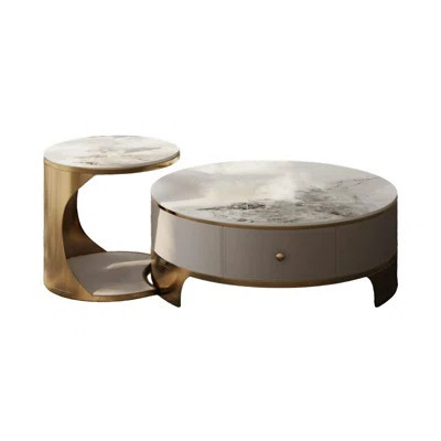 Luxury Sintered Stone Coffee Table Set – Round Modern Tables With Stainless Steel Base | Wayfair North America