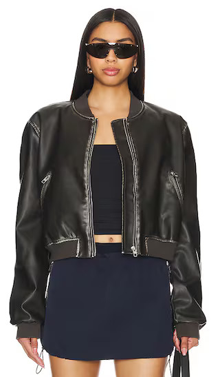 Neveah Faux Leather Bomber in Black | Revolve Clothing (Global)