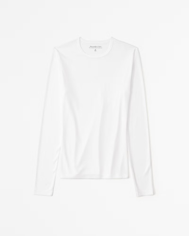 Abercrombie & Fitch Women's Sandwash Rib Long-Sleeve Crew Top in White - Size XS | Abercrombie & Fitch (US)