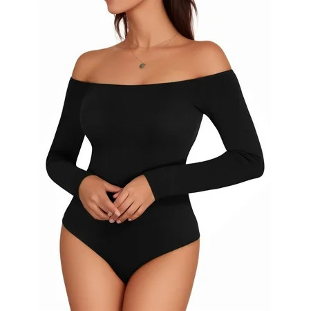 MOYIKO Off the Shoulder Tops for Women Long Sleeve Body Suits for Womens Size S-XXL | Walmart (US)