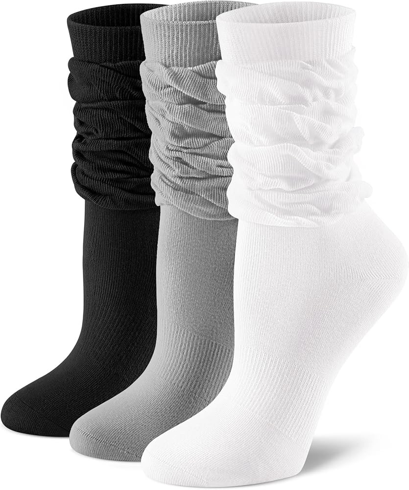 FITRELL Slouch Crew Socks for Women, Pre-sewn 3 Pairs Soft Cotton Mid Calf Cute Retro Scrunch Soc... | Amazon (US)