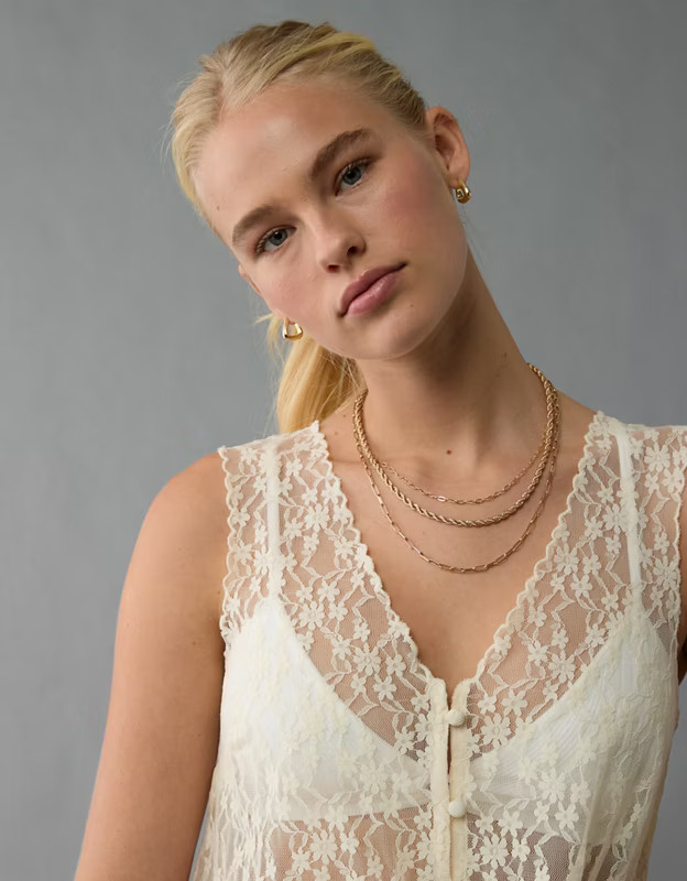 AE Lace Button-Up Vest | American Eagle Outfitters (US & CA)