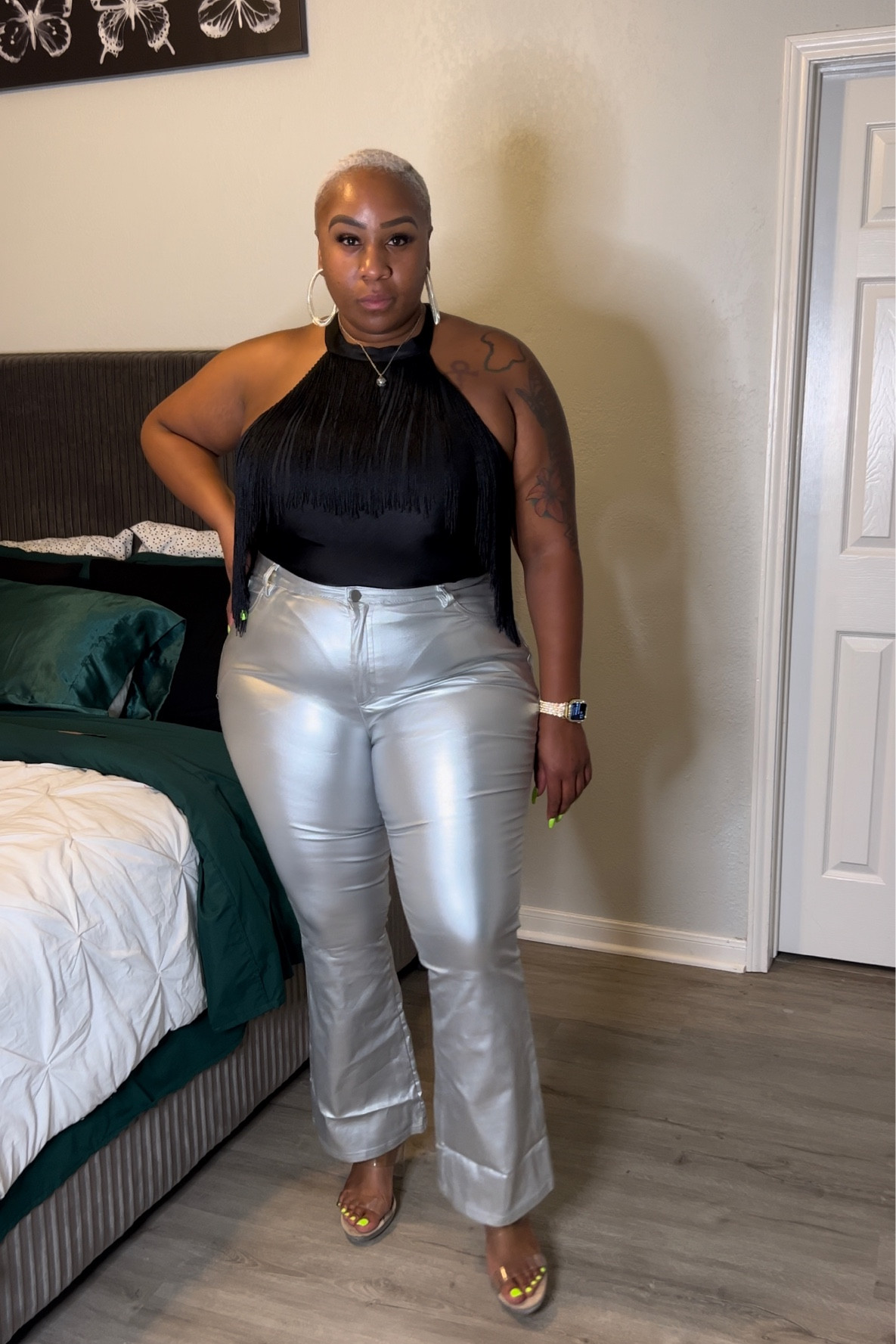 HOW TO STYLE SHEIN CURVY PLUS SIZE BLACK FLARE PANTS 