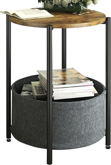 Allewie Round Side Table with Fabric Storage Basket, Industrial End Table, Bedside Table, Coffee ... | Amazon (US)