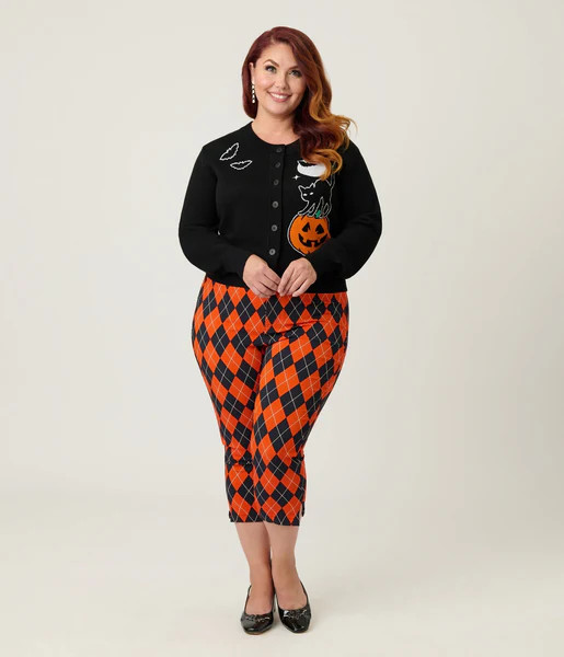 Unique Vintage Plus Size Black Spooky Cat Cropped Cardigan | UniqueVintage