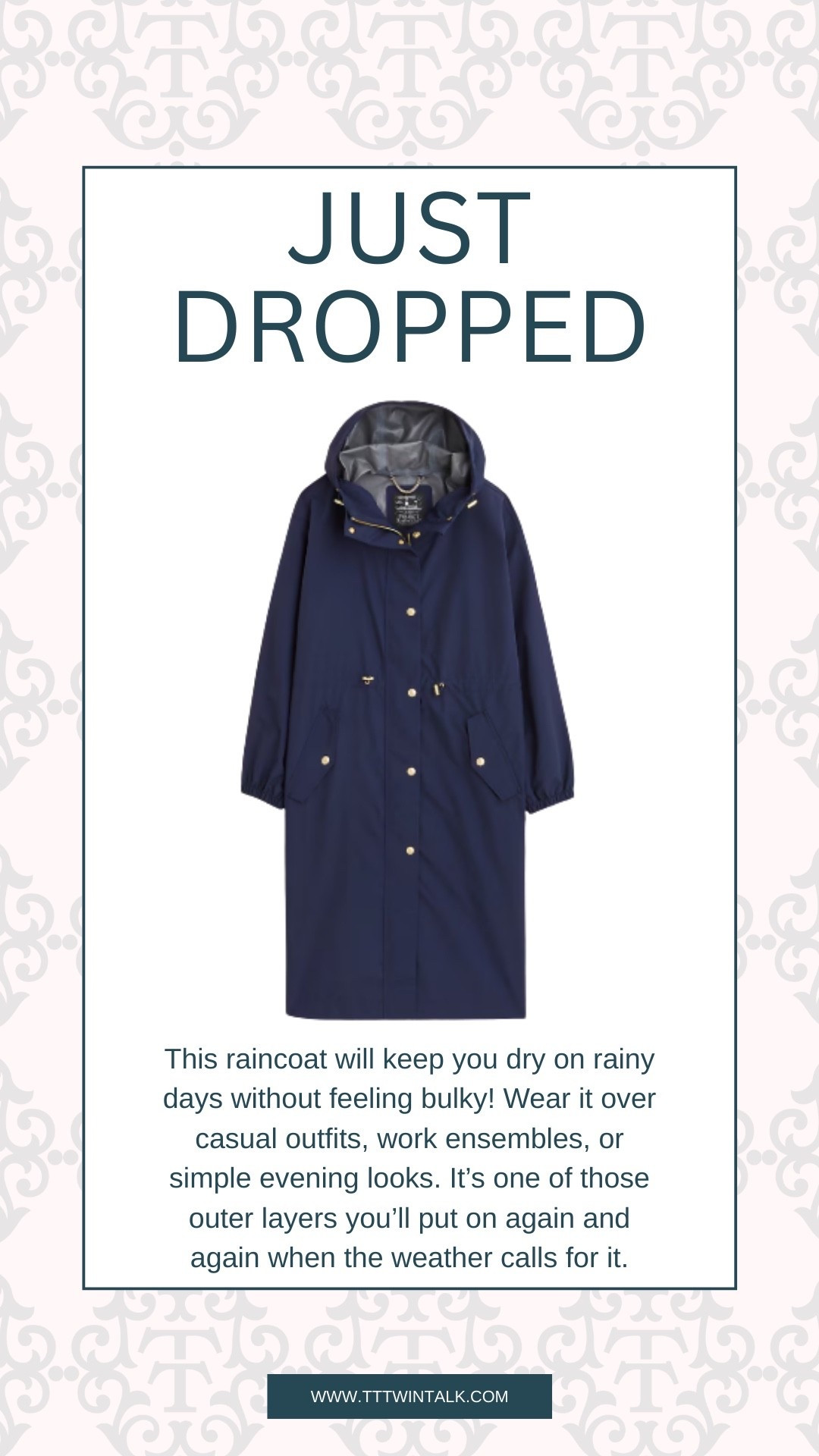 This raincoat will keep you dry on rainy days without feeling bulky! Wear it over casual outfits, work ensembles, or simple evening looks. It’s one of those outer layers you’ll put on again and again when the weather calls for it.

#LTKSeasonal #LTKOver40 #LTKMidsize