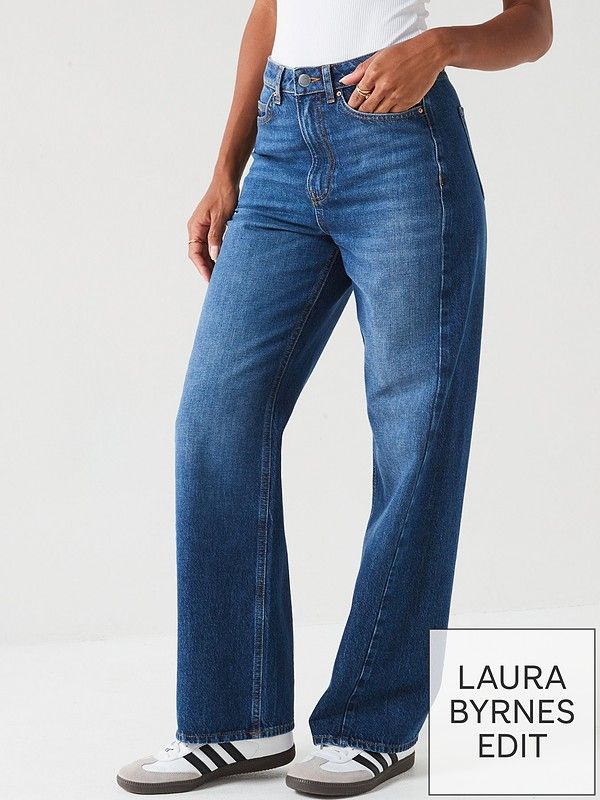 X Laura Byrnes Displaced Seam Wide Leg Jeans - Dark Wash Blue | Very (UK)