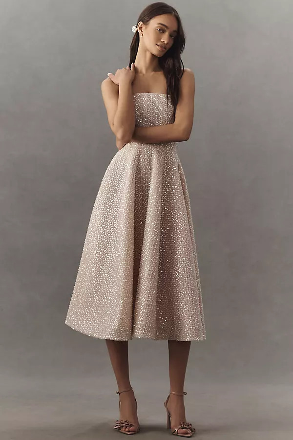 Helsi Vivi Strapless Beaded Fit & Flare Midi Dress | Anthropologie (US)