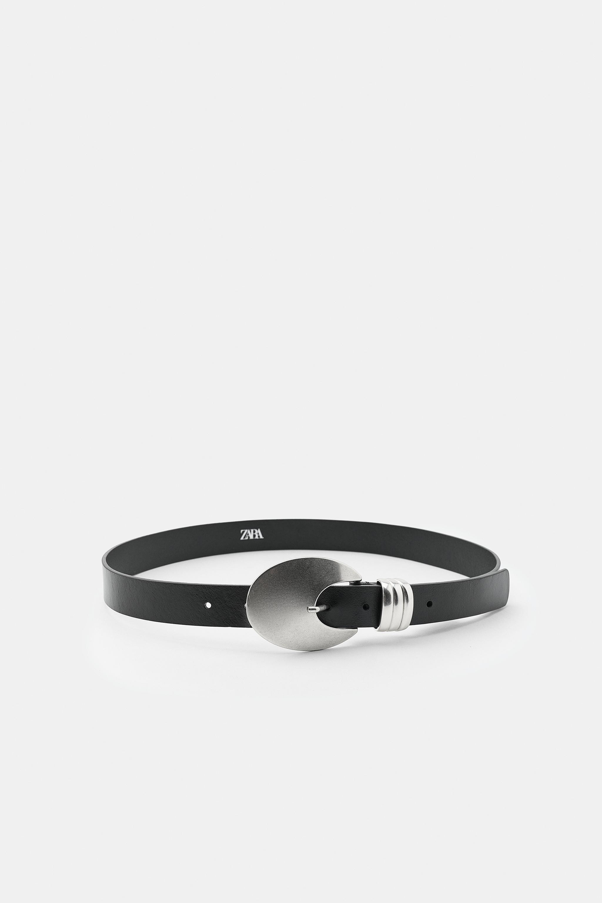 100% LEATHER OVAL BUCKLE BELT | Zara US