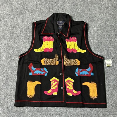Life Style Vest Womens Medium Embroidered Cowgirl Western Vintage Black Top New | eBay US