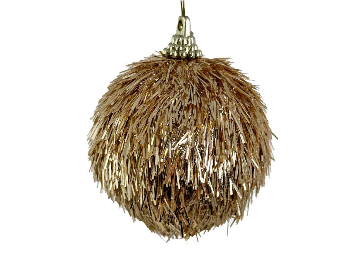 GOLD TINSEL BALL ORNAMENT | Alice Lane Home Collection