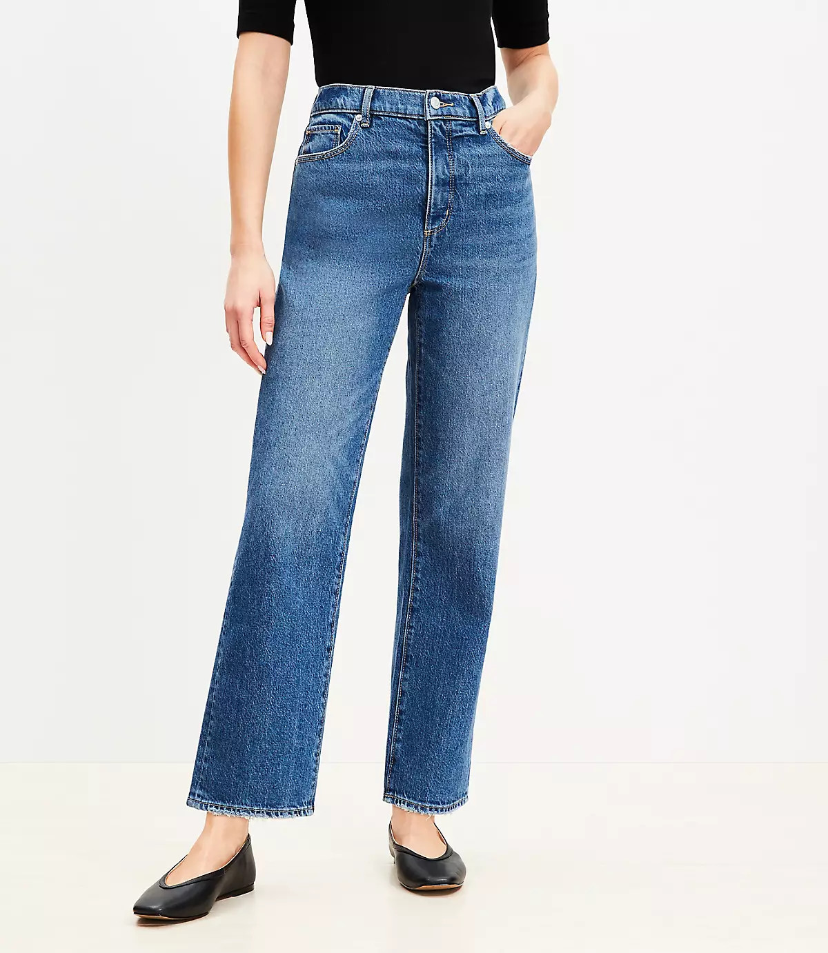 Petite High Rise Straight Jeans in Bright Vintage Wash | LOFT