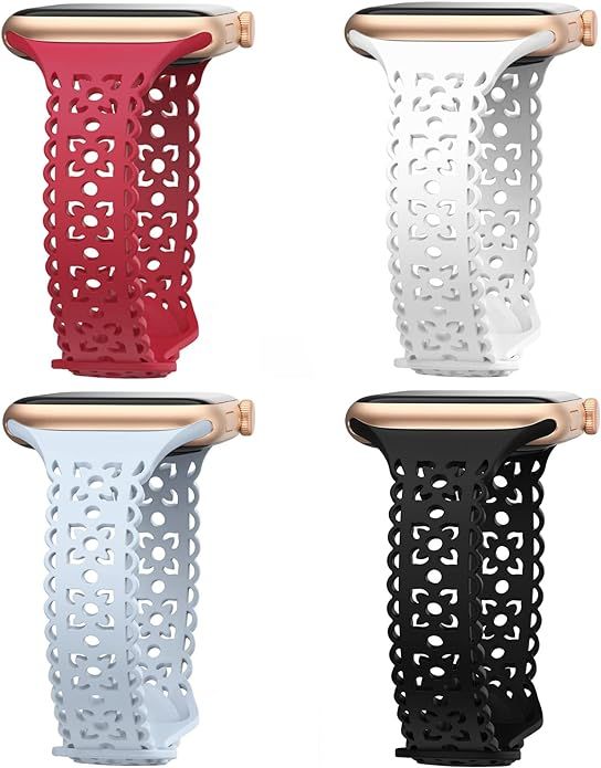 HEARTBOOM 4 Pack Lace Silicone Band Compatible with Apple Watch Bands 40mm 44mm 41mm 45mm 38mm 42... | Amazon (US)