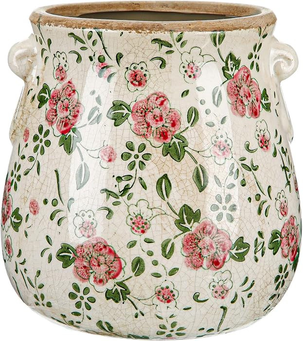 Ceramic Scroll Planter 6.5 Inch Chinoiserie Floral Vase with Drainage Holes Vintage Flower Vase F... | Amazon (US)