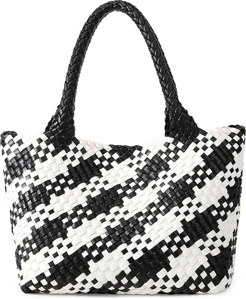Woven Bag For Women, Fashion Top Handle Shoulder Handbag Vegan Leather Shopper Purses Large Trave... | Amazon (UK)