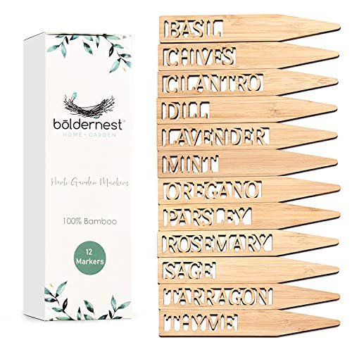 Boldernest Bamboo Herb Markers - Set of 12 Beautiful Garden Labels - Sturdy Outdoor Garden or Potted Herb Markers | Amazon (US)