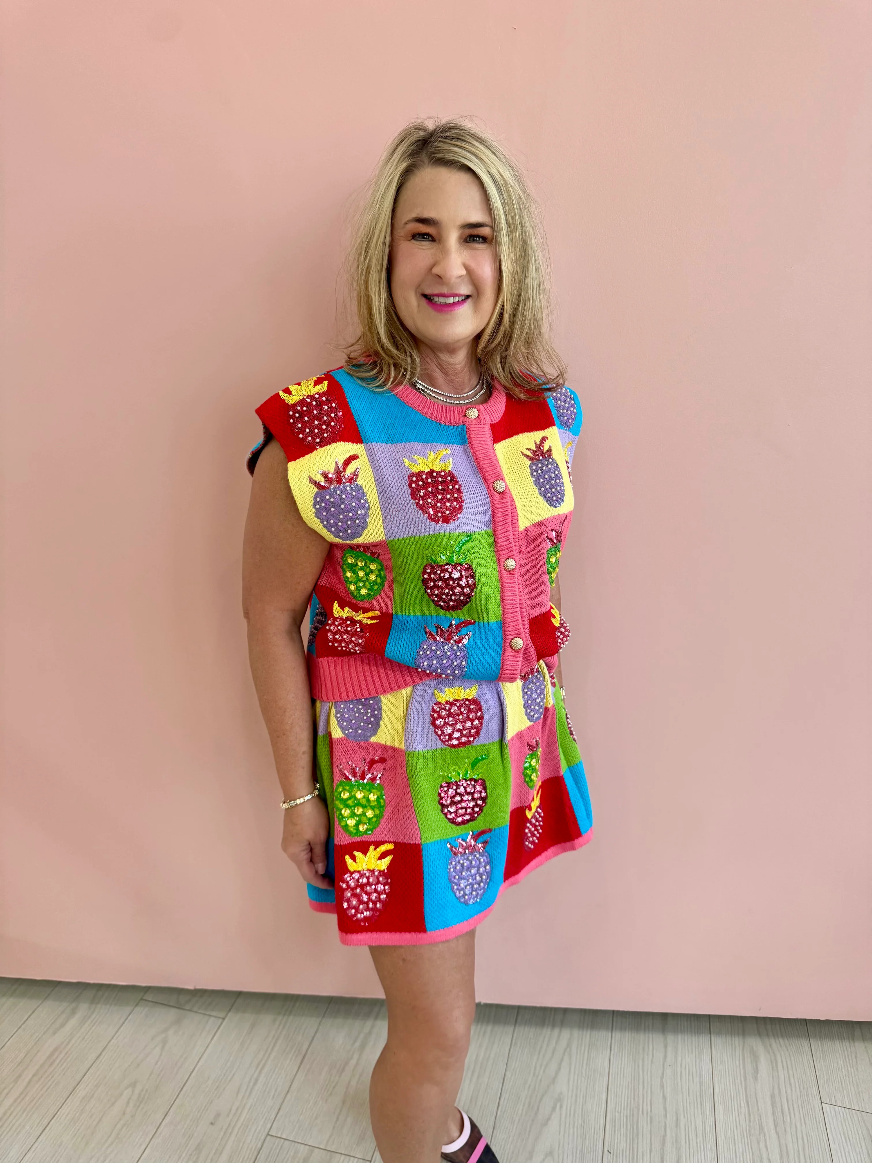Colorblock Strawberry Skirt- Queen Of Sparkles Small | Extremely Refined Boutique