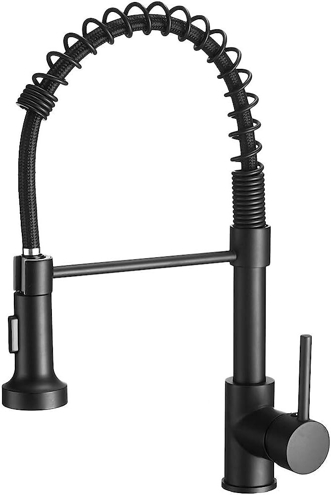 OWOFAN Modern Single Handle Spring Kitchen Faucet with Pull Down Spray, Matte Black Kitchen Sink ... | Amazon (US)