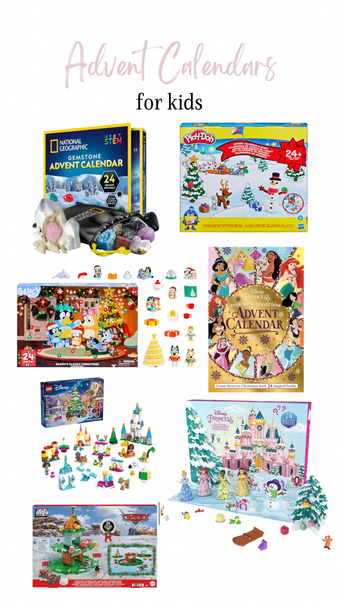 Advent Calendars for Kids! We love getting advent calendars for the kids! They look forward to opening their surprise every day and it's a fun way to countdown the days for Christmas!

Bluey’s Exclusive advent calendar pack, Mattel Disney and pixar minis, National Geographic gemstone, Lego Disney advent, play-doh 

#LTKSeasonal #LTKKids #LTKGiftGuide