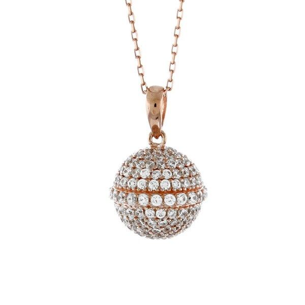 Suzy Levian Cubic Zirconia Rosed Sterling Silver Disco Ball Pendant - Pink | Bed Bath & Beyond