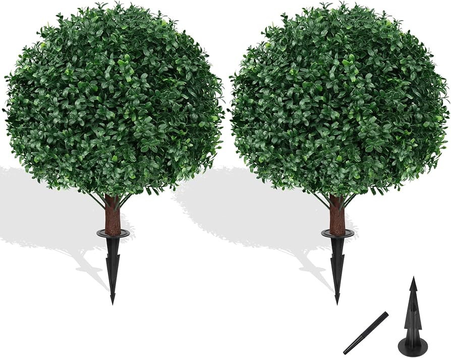 Grooy Artificial Set of 2 UV Resistant Boxwood Topiary Ball for Porch Decor | Amazon (US)
