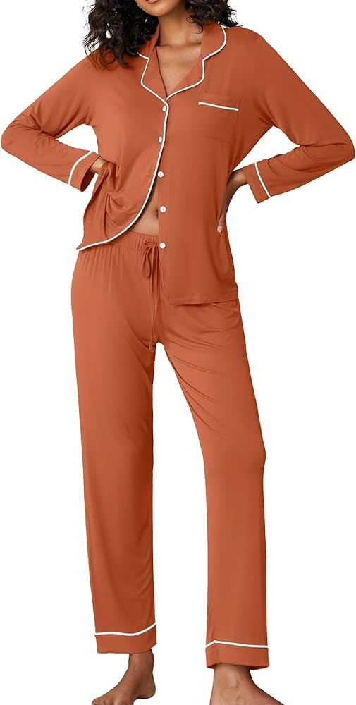Ekouaer Pajamas Women's Long Sleeve Sleepwear Soft Button Down Loungewear Pjs Lounge Set Nightwea... | Amazon (US)