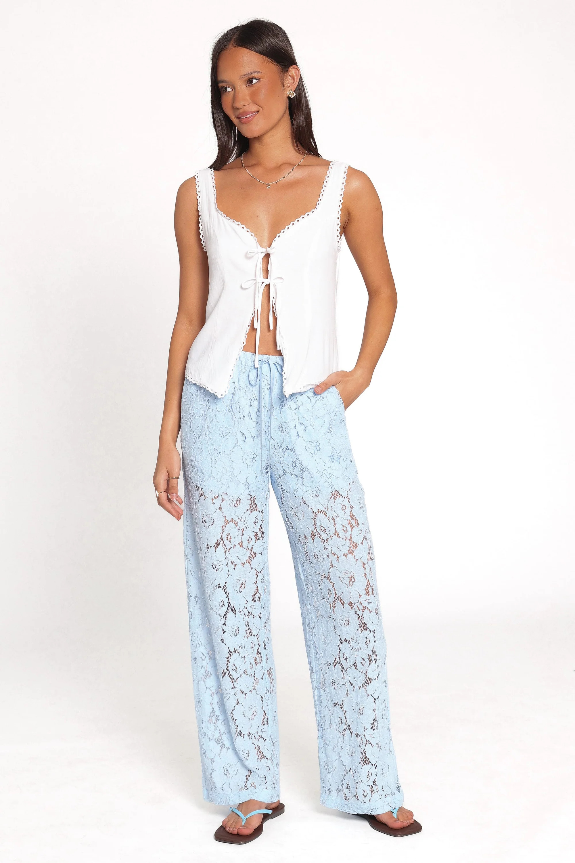 Sabina Lace Wide Leg Pant - Baby Blue | Petal & Pup (US)