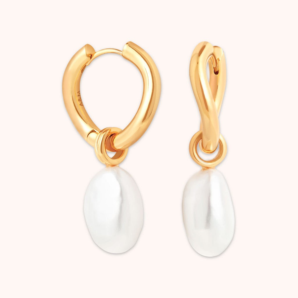 Serenity Pearl Charm Hoops in Gold | Astrid and Miyu