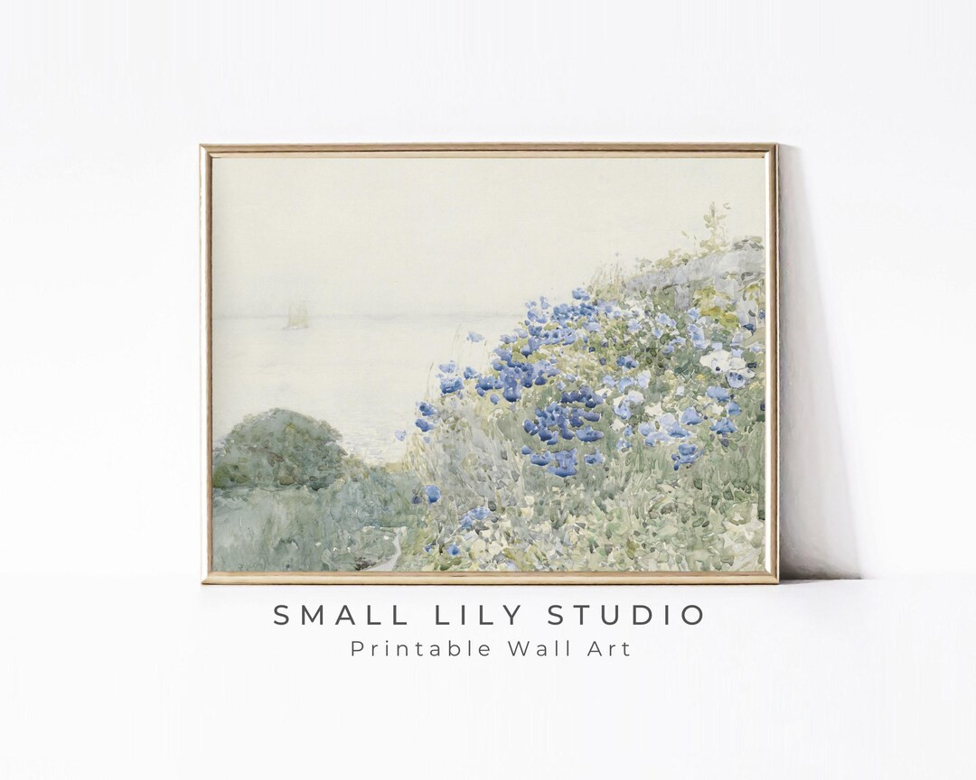 PRINTABLE Blue Wildflowers Art Print, Summer coastal floral wall art, Vintage watercolor painting... | Etsy (US)