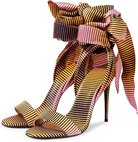 RKQ Silk satin ankle wrap big bow stiletto heels sandals for women | Amazon (US)